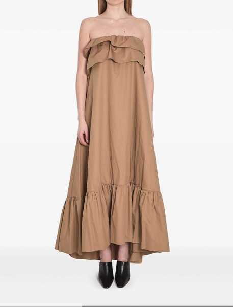 Rochii casual Saint Laurent Cotton Twill Ruffle Dress BROWN Femei (BM 19131374) 1