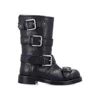 Pantofi cu toc Dolce & Gabbana Black Leather Biker Boots With Buckles Femei