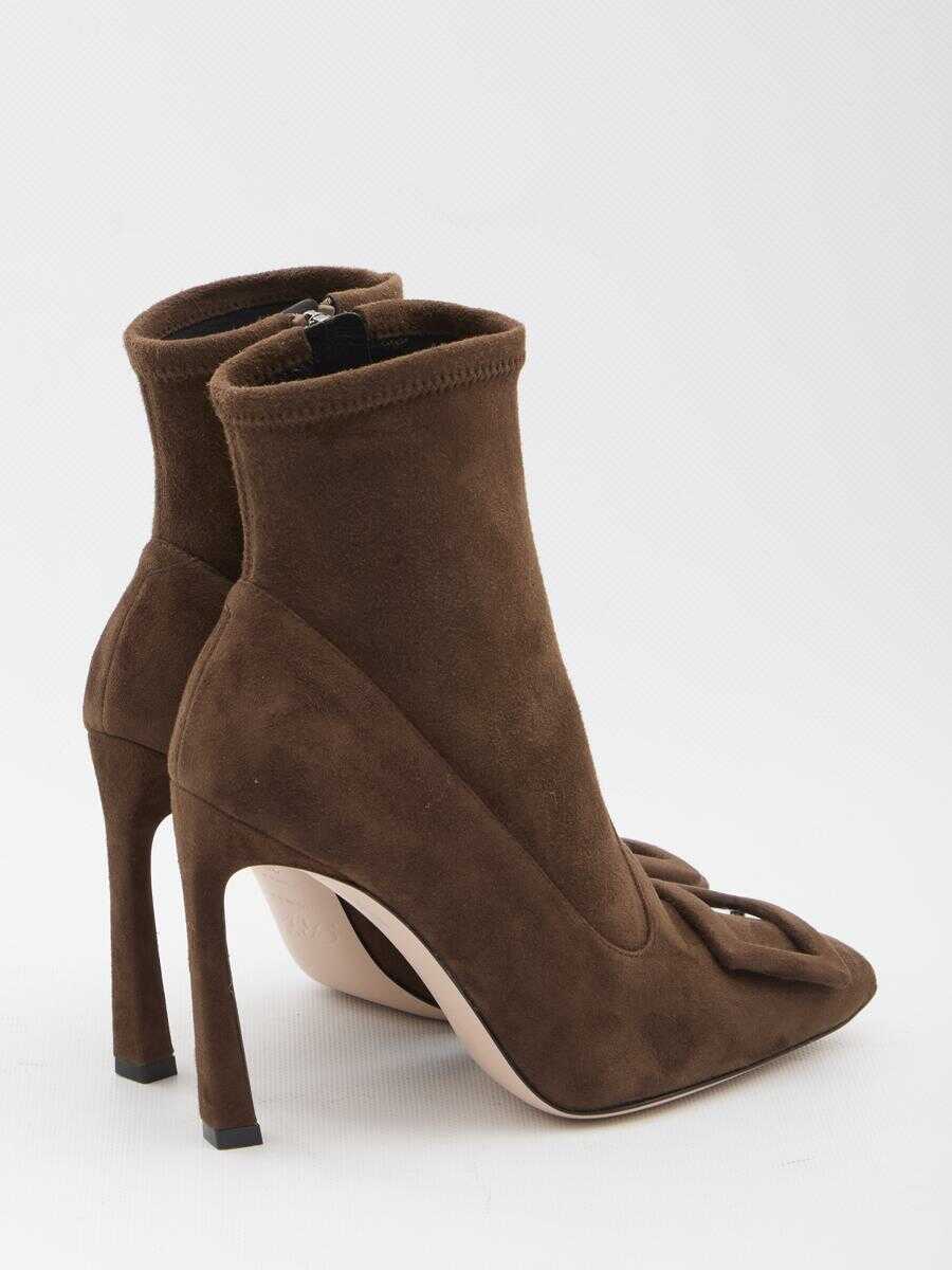 Bocanci Roger Vivier Trompette Ankle Boots In Suede BROWN Femei (BM 19134570) 3