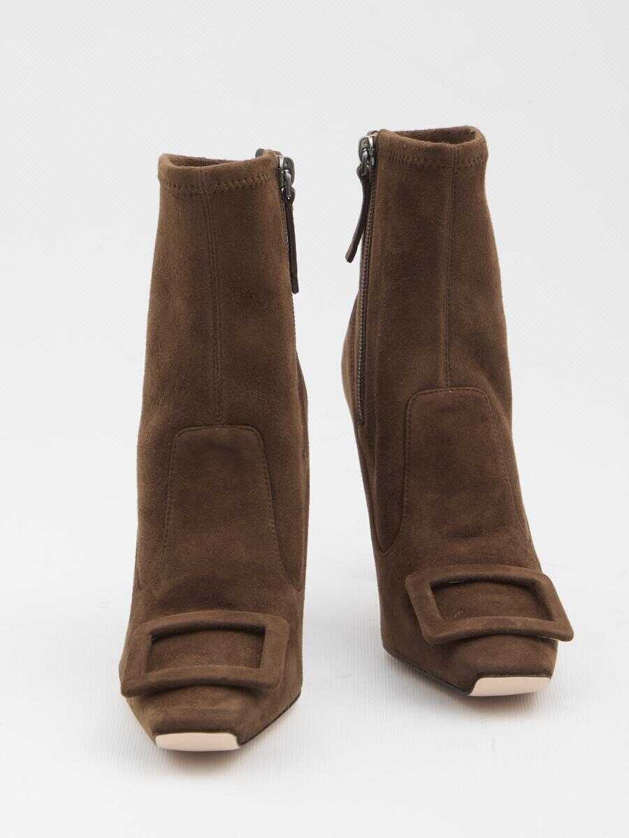 Bocanci Roger Vivier Trompette Ankle Boots In Suede BROWN Femei (BM 19134570) 5