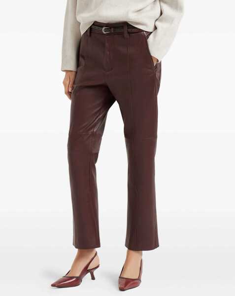 Pantaloni casual Brunello Cucinelli Leather Pants BORDEAUX Femei (BM 19139459) 3