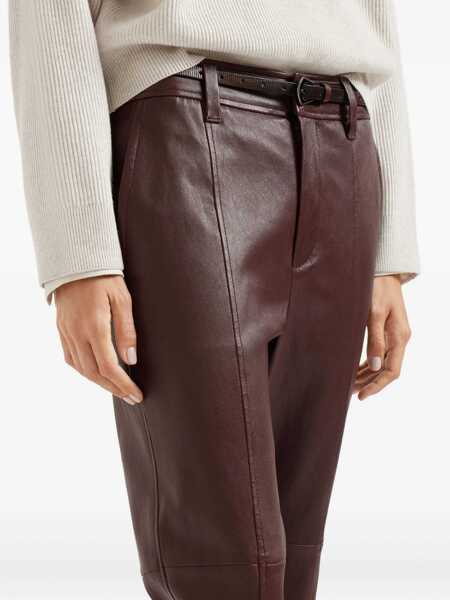 Pantaloni casual Brunello Cucinelli Leather Pants BORDEAUX Femei (BM 19139459) 5