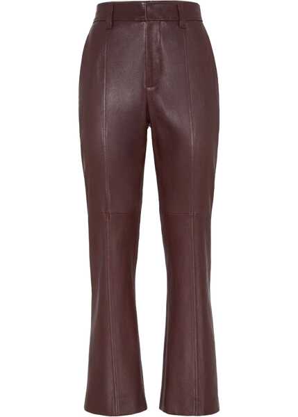 Pantaloni casual Brunello Cucinelli Leather Pants BORDEAUX Femei (BM 19139459) 1