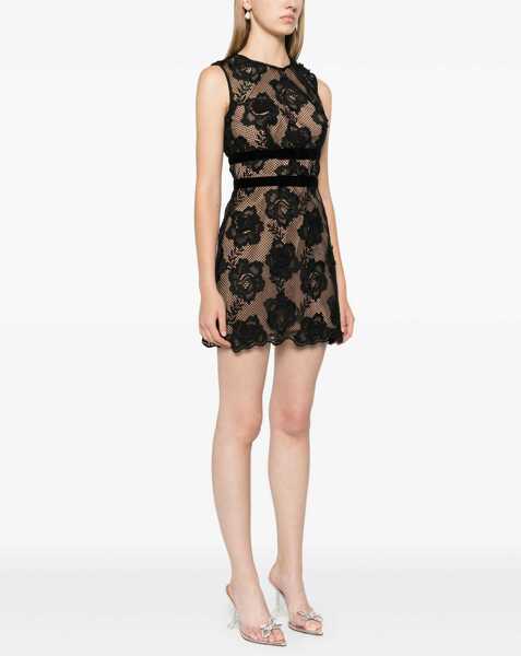 Rochii scurte Self-Portrait Floral-Motif Lace Mini Dress With Velvet Details Black Femei (BM 19139855) 3