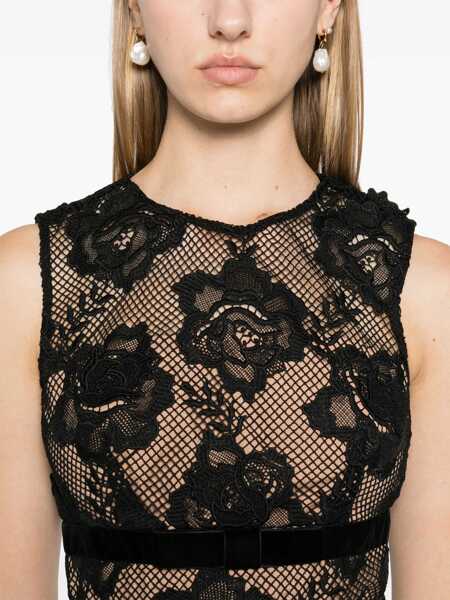 Rochii scurte Self-Portrait Floral-Motif Lace Mini Dress With Velvet Details Black Femei (BM 19139855) 5