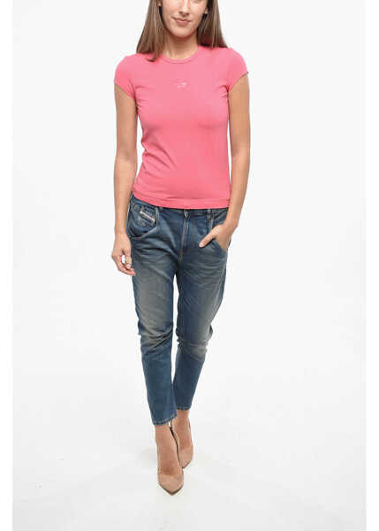 Tricouri Diesel Solid Color Stretch Cotton T-Angie-Out Crew-Neck T-Shirt Pink Femei (BM 19139864) 4