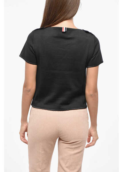 Tricouri Thom Browne Solid Color Crew-Neck T-Shirt With Silk Details Black Femei (BM 19139891) 2
