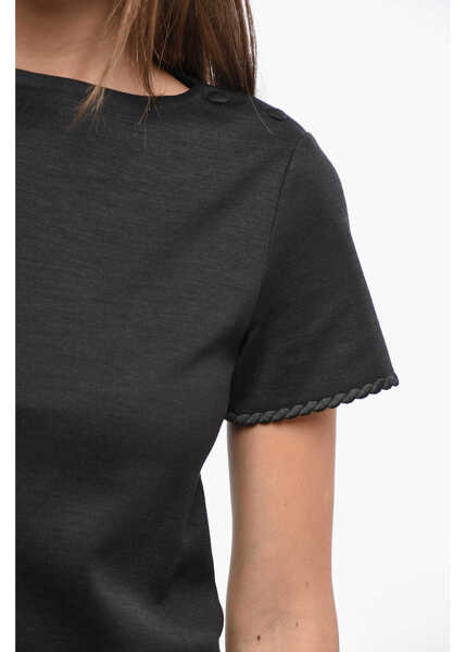 Tricouri Thom Browne Solid Color Crew-Neck T-Shirt With Silk Details Black Femei (BM 19139891) 3