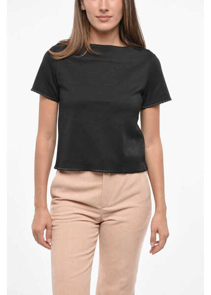 Tricouri Thom Browne Solid Color Crew-Neck T-Shirt With Silk Details Black Femei (BM 19139891) 1