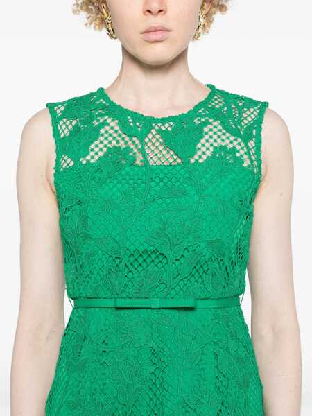 Rochii lungi Self-Portrait Plant Motif Crochet Flared Dress With Belt Green Femei (BM 19139894) 5