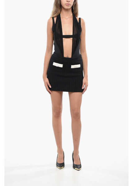 Fuste scurte Self-Portrait Knitted Miniskirt With Golden-Effect Detail Black Femei (BM 19139903) 4