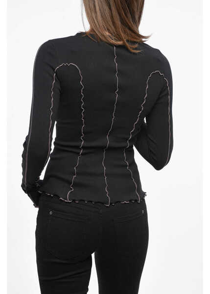 Cardigane Diesel Lightweight Cotton Ribbed T-Ribas Cardigan With Hook-And-Eye Black Femei (BM 19139909) 2