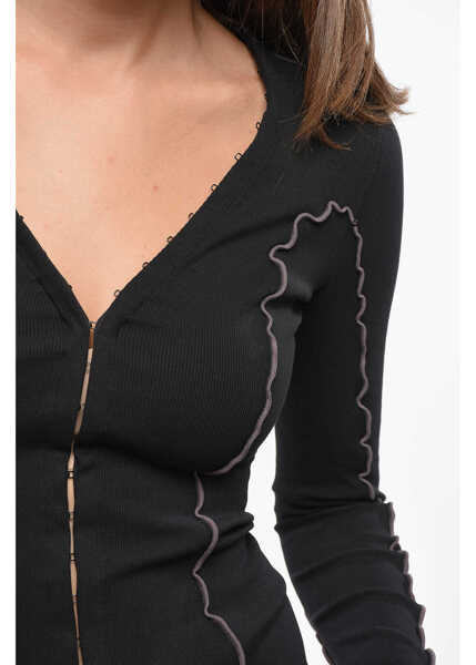 Cardigane Diesel Lightweight Cotton Ribbed T-Ribas Cardigan With Hook-And-Eye Black Femei (BM 19139909) 3