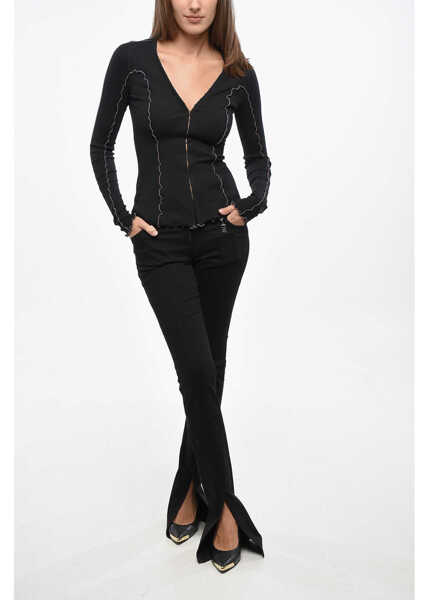 Cardigane Diesel Lightweight Cotton Ribbed T-Ribas Cardigan With Hook-And-Eye Black Femei (BM 19139909) 4