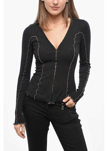 Cardigane Diesel Lightweight Cotton Ribbed T-Ribas Cardigan With Hook-And-Eye Black Femei (BM 19139909) 1