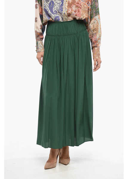Fuste lungi Chloe Silk Pleated Flared Maxi Skirt Green Femei (BM 19139912) 1