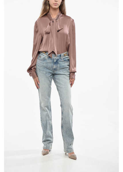 Blugi drepti Stella McCartney High Waist Stonewashed Jeans With Golden Effect Details 19Cm Blue Femei (BM 19139933) 4