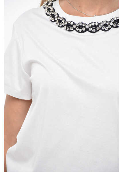 Tricouri Valentino Garavani Cotton Crewneck T-Shirt With Jewel Embellishments White Femei (BM 19139957) 3