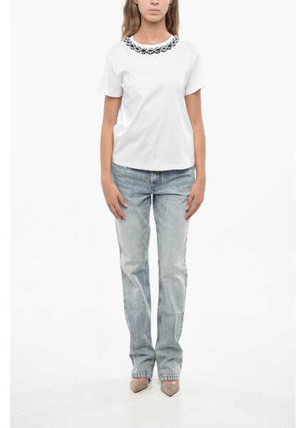 Tricouri Valentino Garavani Cotton Crewneck T-Shirt With Jewel Embellishments White Femei (BM 19139957) 4