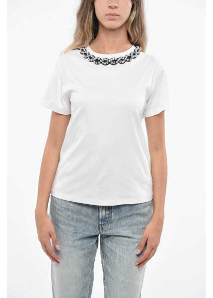 Tricouri Valentino Garavani Cotton Crewneck T-Shirt With Jewel Embellishments White Femei (BM 19139957) 1