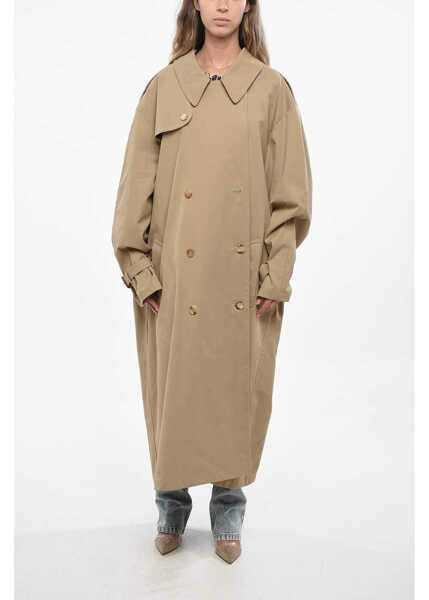 Paltoane Moschino Couture Cotton Blend Double Breasted Coat With Belt Beige Femei (BM 19139963) 1