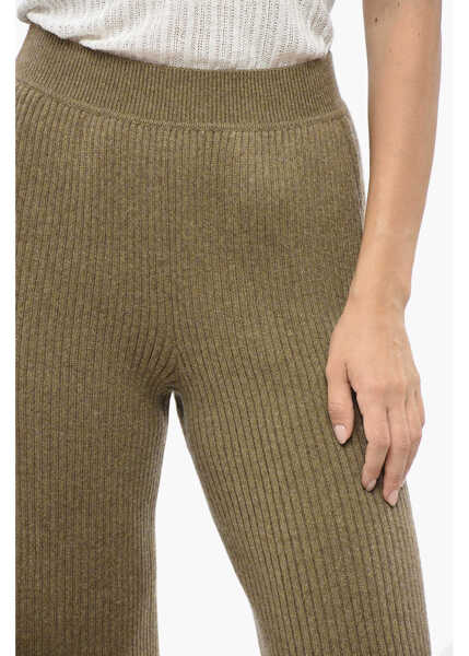 Pantaloni casual Loro Piana Ribbed Cashmere Palazzo Pants Brown Femei (BM 19139969) 3