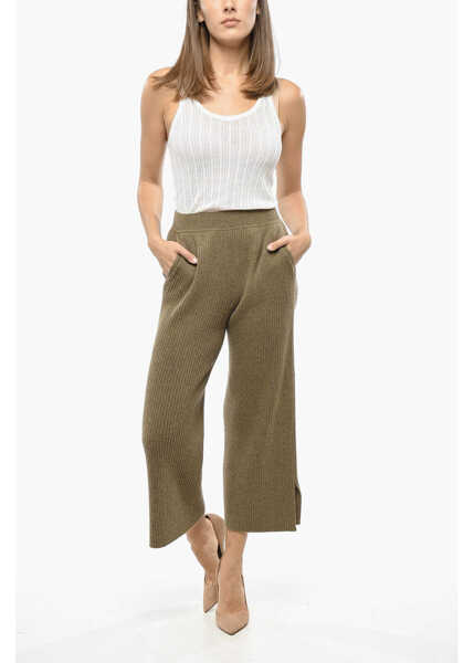 Pantaloni casual Loro Piana Ribbed Cashmere Palazzo Pants Brown Femei (BM 19139969) 4