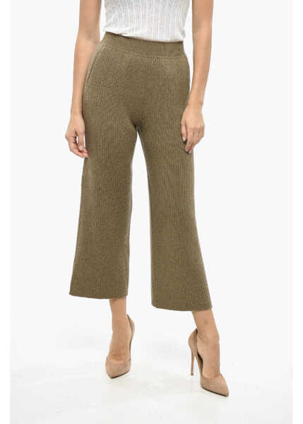 Pantaloni casual Loro Piana Ribbed Cashmere Palazzo Pants Brown Femei (BM 19139969) 1
