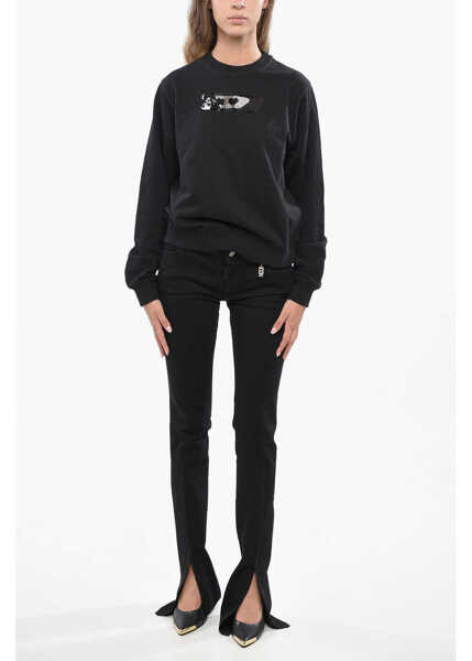 Bluze de trening Diesel Brushed Cotton F-Reggy Crew-Neck Sweatshirt With Sequined De Black Femei (BM 19140257) 4