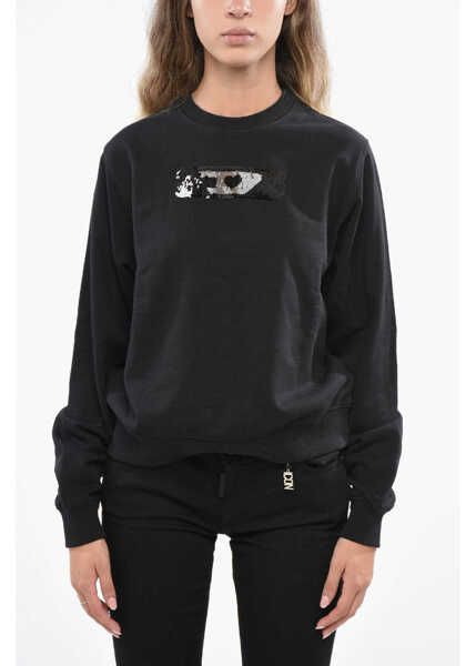 Bluze de trening Diesel Brushed Cotton F-Reggy Crew-Neck Sweatshirt With Sequined De Black Femei (BM 19140257) 1