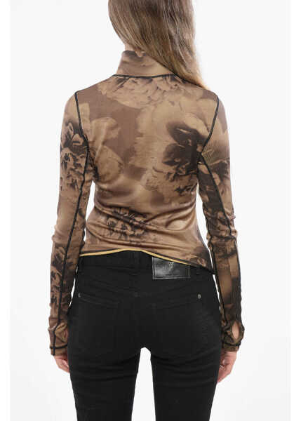 Bluze Diesel Ribbed T-Claudy Top With Floral Motif Brown Femei (BM 19140281) 2