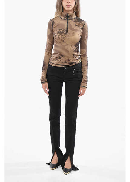 Bluze Diesel Ribbed T-Claudy Top With Floral Motif Brown Femei (BM 19140281) 4