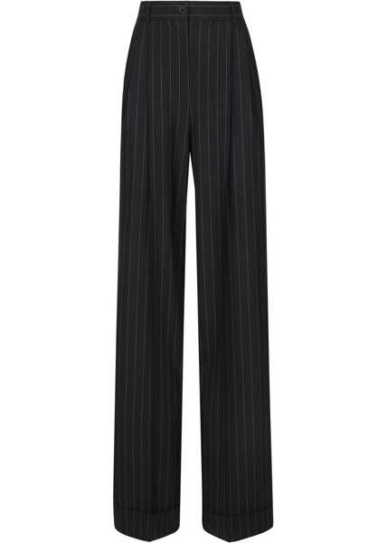 Pantaloni office Dolce & Gabbana Pinstriped Virgin Wool Double Pleated Pants Black Femei (BM 19140287) 1
