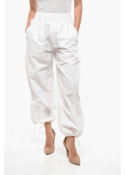 Pantaloni casual WARDROBE.NYC Solid Color Cotton Blend Pants With Drawstring Ankle White Femei (BM 19140299) 1