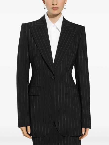Sacouri Dolce & Gabbana Virgin Wool Pinstriped Peak Lapel 1-Button Blazer Black Femei (BM 19140302) 5