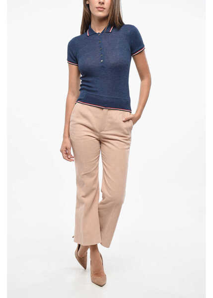 Tricouri Polo Thom Browne Slim Fit Wool 5 Buttons Polo Blue Femei (BM 19140320) 4