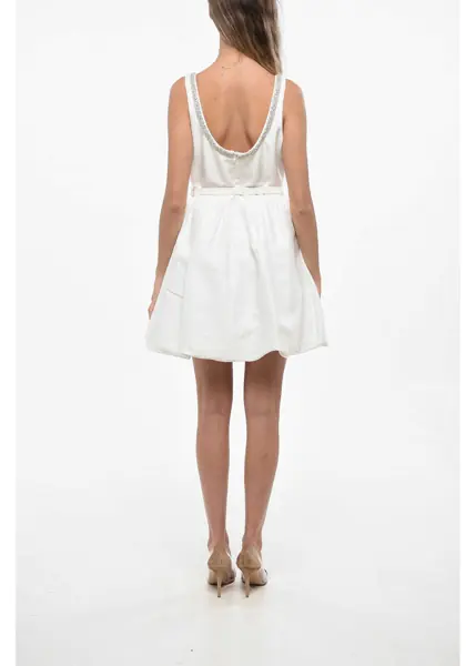 Rochii scurte Self-Portrait Taffeta Mini Dress With Belt And Embellished Jewels White Femei (BM 19140329) 2