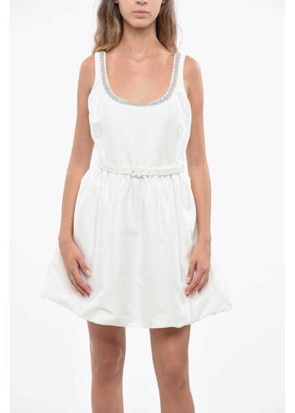 Rochii scurte Self-Portrait Taffeta Mini Dress With Belt And Embellished Jewels White Femei (BM 19140329) 4