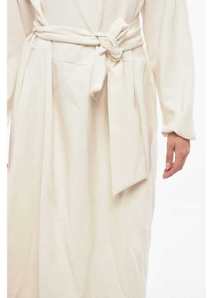 Rochii lungi OBLO UNIQUE Solid Maxi Dress With Tie Neck Beige Femei (BM 19140332) 3