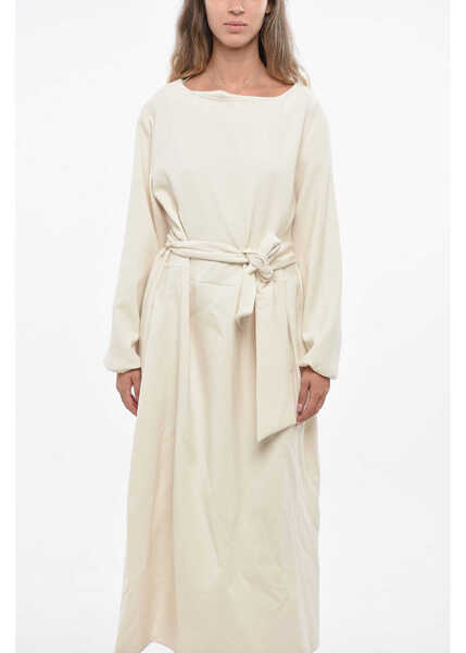 Rochii lungi OBLO UNIQUE Solid Maxi Dress With Tie Neck Beige Femei (BM 19140332) 4