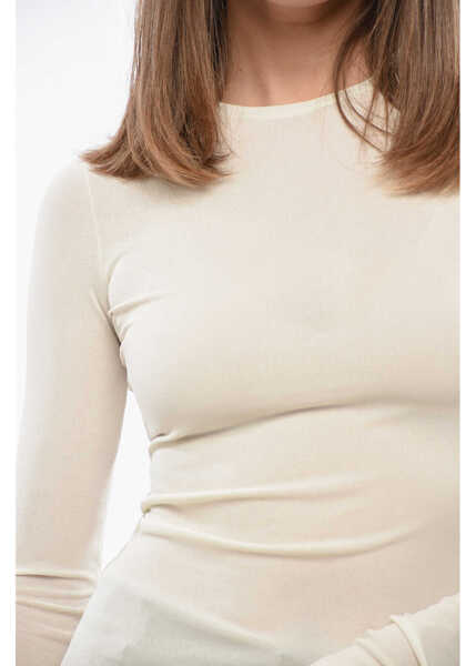 Bluze Jil Sander Slim Fit Silk Long Sleeve Top White Femei (BM 19140356) 3