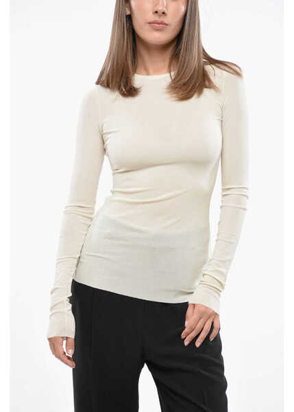 Bluze Jil Sander Slim Fit Silk Long Sleeve Top White Femei (BM 19140356) 1