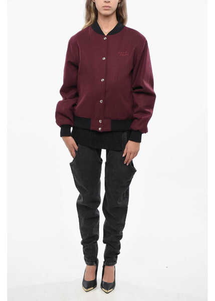 Jachete MAISON KITSUN Wool And Nylon Bomber With Contrasting Details Burgundy Femei (BM 19140359) 4