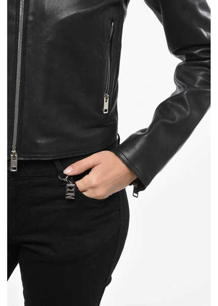 Geci de piele Diesel Red Tag Leather Melia Cropped Fit Jacket With Front Zip Black Femei (BM 19140476) 3