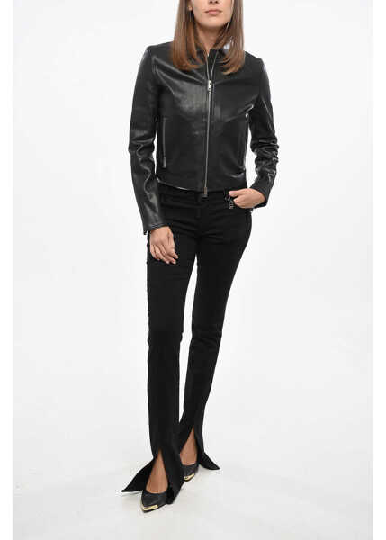 Geci de piele Diesel Red Tag Leather Melia Cropped Fit Jacket With Front Zip Black Femei (BM 19140476) 4