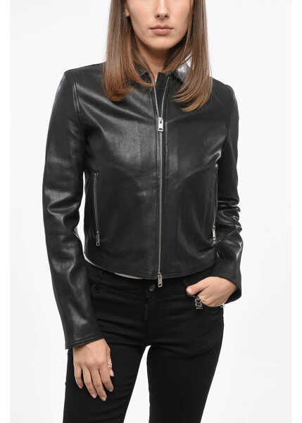 Geci de piele Diesel Red Tag Leather Melia Cropped Fit Jacket With Front Zip Black Femei (BM 19140476) 1