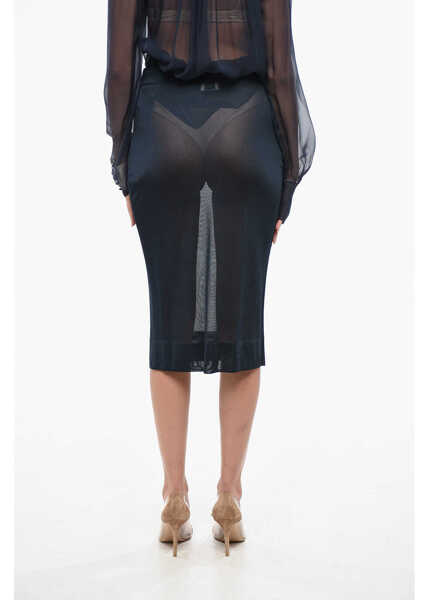 Fuste lungi Saint Laurent Solid Color Sheer Longuette Blue Femei (BM 19140503) 2