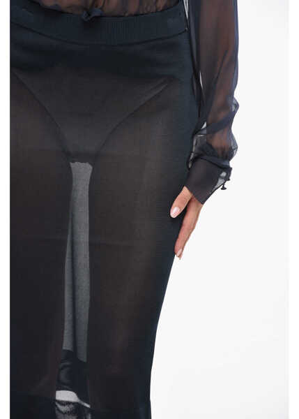 Fuste lungi Saint Laurent Solid Color Sheer Longuette Blue Femei (BM 19140503) 3