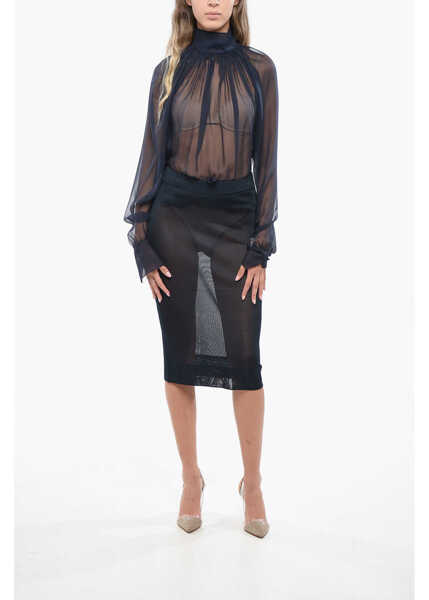 Fuste lungi Saint Laurent Solid Color Sheer Longuette Blue Femei (BM 19140503) 4