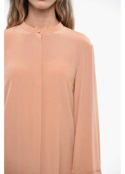 Rochii scurte Chloe Silk Shirtdress With Poet Sleeve Beige Femei (BM 19140515) 3